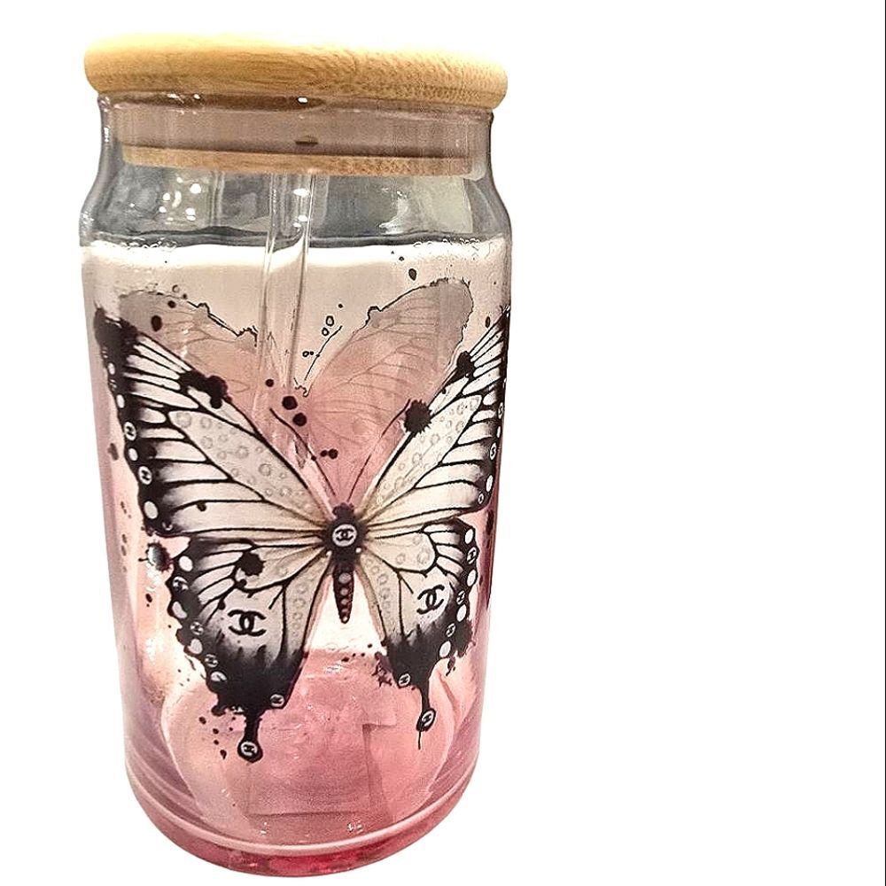 Amanda Greenwood Chanel Butterfly Wrapped Glass Tumbler w/Straw